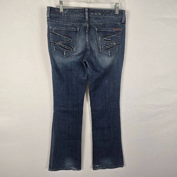 Seven7 Jeans Women's 29 Blue Medium Wash Straight Slight Distressed - Picture 7 of 16